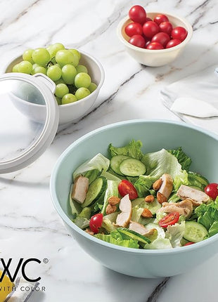 COOK WITH COLOR Nesting Mixing Bowls - 12 Piece Plastic Bowl Set with Lids, Microwave Safe (Mint Ombre)