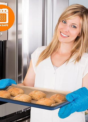 NutriChef 8-Piece Nonstick Stackable Bakeware Set - PFOA, PFOS, PTFE Free Baking Tray Set w/Non-Stick Coating, 450°F Oven Safe, Round Cake, Loaf, Muffin, Wide/Square Pans, Cookie Sheet (Blue)