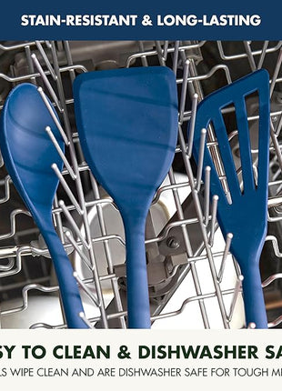 GreenPan Silicone Solid Turner Spatula, Flipping Cooking Kitchen Utensil, Flexible Rubber Nonstick Cookware, Rigid Steel Core, Heat-Resistant, Anti-Slip Handle, BPA-Free, Dishwasher Safe, Blue