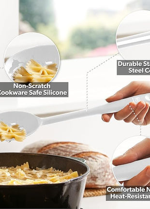 DI ORO Silicone Spoons for Cooking - Large Kitchen Utensils for Mixing, Serving, & Stirring - 600F Heat-Resistant Non Stick - Big Solid & Slotted Basting Spoons - Dishwasher Safe (2pc, Stone)