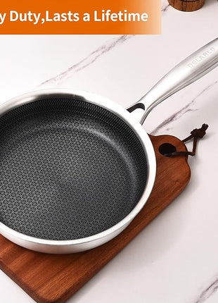 DELARLO Whole body Tri-Ply Stainless Steel 7.8 inch Mini Omelet Pans Nonstick Small Frying Pan, Oven safe induction skillet, Suitable for All Stove (Detachable Handle)