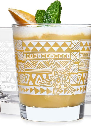 Libbey Tiki Rocks Glasses Set, Vintage-style Glassware Drinking Glasses Set of 4, Exotic, Dishwasher Safe Glasses for Backyard Luau or Pool Party
