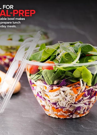 Stock Your Home Plastic Bowls with Lids (50 Count) 48 Oz. Disposable To-Go Containers – Large Airtight Bowls for Dinner or On-the-Go Meals