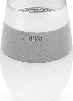 HOST Cooling Cup Plastic Double Wall Insulated Freezable Drink Chilling Tumbler with Freezing Gel Wine Glasses for Red and White Wine, 8.5 oz, Grey Set of 1