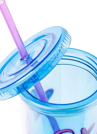 Silver Buffalo Disney Lilo and Stitch “2 Cute” Plastic Tall Cold Cup with Lid and Straw, 20 Ounces