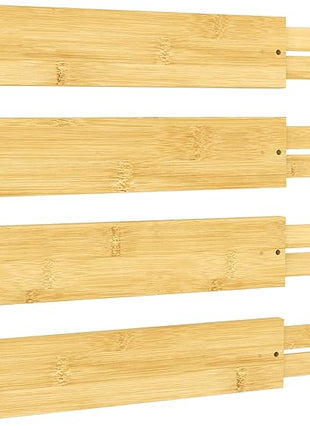 BAMEOS 3" H Large Bamboo Drawer Dividers Adjustable Drawer Organization Expandable Utensil Organizers for Kitchen Dresser Bathroom Bedroom and Office 4-pack
