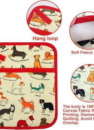 Pot Holders Set of 2 Heat Resistant 480℉ Kitchen 100% Cotton Comfortable Lining Printing Dog Flower Women Men Home Cooking Baking Microwave BBQ Gift(Dog)