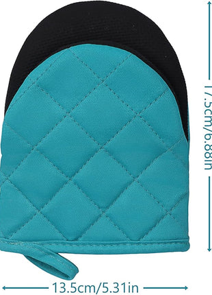 1 Pair Short Oven Mitts, Heat Resistant Silicone Kitchen Mini Oven Mitts for 500 Degrees, Non-Slip Grip Surfaces and Hanging Loop Gloves, Baking Grilling Barbecue Microwave Machine Washable