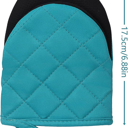 1 Pair Short Oven Mitts, Heat Resistant Silicone Kitchen Mini Oven Mitts for 500 Degrees, Non-Slip Grip Surfaces and Hanging Loop Gloves, Baking Grilling Barbecue Microwave Machine Washable