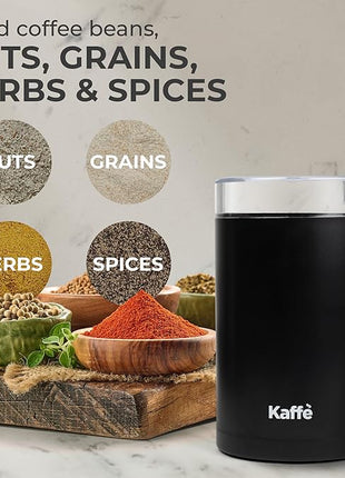 Kaffe One-Touch Coffee Grinder Electric w/Cleaning Brush (3 oz) - Coffee Grinders for Home Use - Up to 12 Cups of Coffee per Grind - Easy On/Off Coffee Bean Grinder - Matte Black