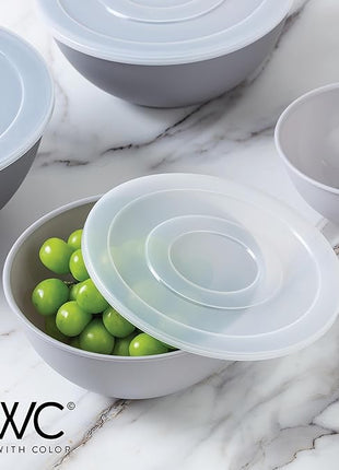 COOK WITH COLOR Plastic Nesting Mixing Bowls Set - 12 Piece includes 6 Prep Bowls and 6 Lids, Microwave Safe (Gray Ombre)