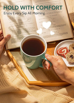 Sweese Porcelain Coffee Mugs - 16 Ounce - Set of 6, Cups for Latte, Hot Tea, Cappuccino, Mocha, Cocoa, Multicolor, Blue Assorted Colors