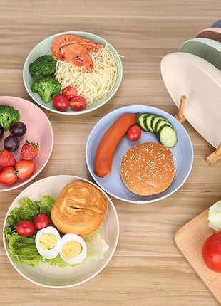 LuckyZone 8.8 Inches Unbreakable Wheat Straw Plates - Reusable Plate Set - Dishwasher & Microwave Safe - Perfect for Dinner Dishes - Healthy, BPA Free & Eco-Friendly (8.8 Inches)