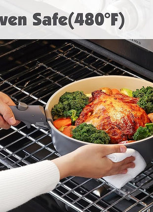 SENSARTE 17 Piece Ceramic Pots and Pans Set, Nonstick Detachable Handle Cookware, Induction Kitchen Cookware Set with Removable Handle, Dishwasher ＆ Oven Safe (Gray)