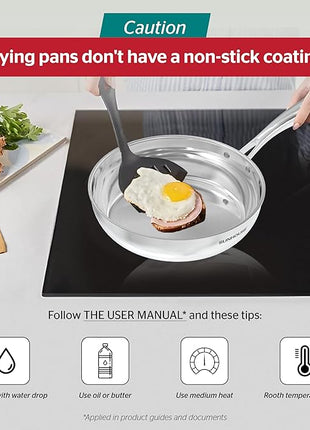 SUNHOUSE – 10 Inch / 26 cm Stainless Steel Frying Pan, Tri-Ply Stainless Steel Construction, PFOA-FREE, Stay-Cool Handle, Induction Compatible with All Cooktops, Dishwasher Safe