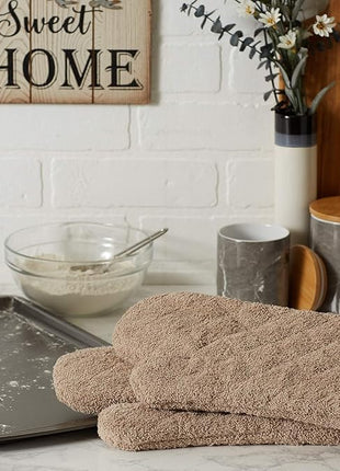 DII Basic Terry Collection 100% Cotton Quilted, Oven Mitt, Stone, 2 Piece