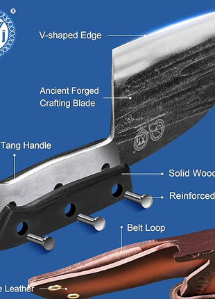 XYJ Authentic Since 1986,6 Inch Serbian Chef Knife With Sheath,Handmade Forged Ancient Outdoor Camping Kitchen Butcher Knife,Vegetable Cooking Meat Knives,Full Tang