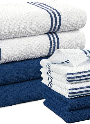 Casa Platino Dish Towels for Drying Dishes and Kitchen Towels and Dishcloths Sets, Cotton Kitchen Towel Set 8 Piece Kit with Mixed Textures, Built for Everyday Wiping, Rinsing, and Spills – Blue