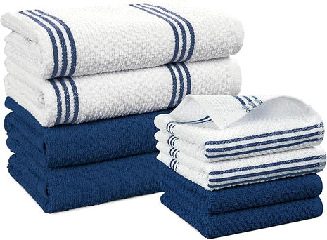 Casa Platino Dish Towels for Drying Dishes and Kitchen Towels and Dishcloths Sets, Cotton Kitchen Towel Set 8 Piece Kit with Mixed Textures, Built for Everyday Wiping, Rinsing, and Spills – Blue