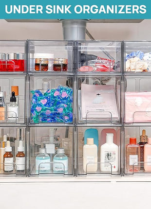 Vtopmart 4 Pack Stackable Storage Drawers, 6.6''Tall Acrylic Bathroom Makeup Organizers,Clear Plastic Drawers For Vanity, Undersink, Kitchen Cabinet,Pantry Organization and Storage