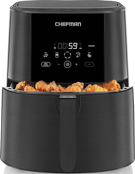 Chefman TurboFry Touch Air Fryer, The Most Compact And Healthy Way To Cook Oil-Free, One-Touch Digital Controls And Shake Reminder For The Perfect Crispy And Low-Calorie Finish, 5 Quart
