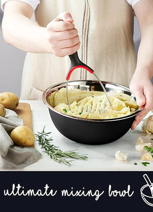 WHYSKO Stainless Steel Mixing Bowl Set, 10 Piece Stainless Steel Mixing Bowls with Lids Set for Food Prep Storage and Serving, Dishwasher Safe for Kitchen Baking Cooking, Black