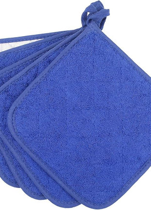 100% Cotton Kitchen Everyday Basic Terry Pot Holder Heat Resistant Coaster Potholder for Cooking and Baking Set of 5 Navy Blue