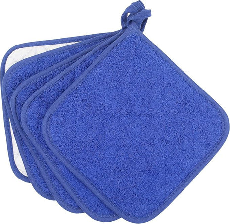 100% Cotton Kitchen Everyday Basic Terry Pot Holder Heat Resistant Coaster Potholder for Cooking and Baking Set of 5 Navy Blue