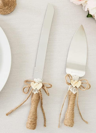 Juvale Wedding Decor Rustic Cake Knife & Server Set with Champagne Flutes - Brown Wood Handles, 13.2in Knife & 11in Server, 7.1oz Flutes - Rustic Wedding Decorations