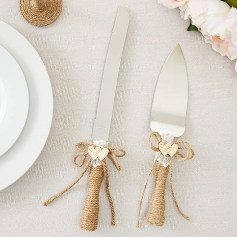 Juvale Wedding Decor Rustic Cake Knife & Server Set with Champagne Flutes - Brown Wood Handles, 13.2in Knife & 11in Server, 7.1oz Flutes - Rustic Wedding Decorations