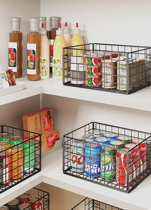 X-cosrack Metal Wire Basket Organizers Foldable & Wall Mounted Freezer Organizer Bins with Handles 4 Pack- Extra Large Mesh Bin for Pantry Organization Kitchen Laundry Closet Garage Patent Design