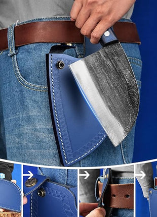 XYJ Authentic Since 1986,Ancient Forged Butcher Knives,Serbian Chef Knife With Sheath,Chinese Vegetable Meat Knives For Kitchen Camping Outdoor,Full Tang (6 inch)