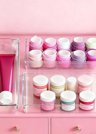 Criusia 26 Pack Large Clear Plastic Drawer Organizer Bins -5 Size Heavy Duty Acrylic Kitchen Drawer Organizers and Storage for Utensils -Bathroom Drawer Organizer Trays for Makeup Office Organization