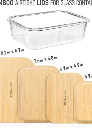 Natural Bamboo Lids Set for Food Storage Glass Containers (4pcs) - Lids are compatible with all Glass Food Storage Containers Sets