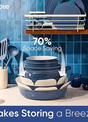 CAROTE 27pcs Ceramic Cookware Set Nonstick, Pots and Pans Set Non stick, Non Toxic Cookware, Dishwasher/Oven Safe, RV/Camping Cookware Set, Pan and Pot with Kitchen Utensils, Navy Blue