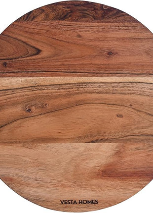 Vesta Homes Wooden Round Cutting Board/Chopping, Serving Board, Platter for Vegetables, Fruits, Cheese, Pizza and Charcuterie | Natural Acacia Wood | 11.5*11.5 Inches | Handcrafted in India