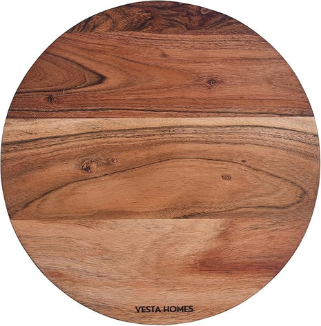 Vesta Homes Wooden Round Cutting Board/Chopping, Serving Board, Platter for Vegetables, Fruits, Cheese, Pizza and Charcuterie | Natural Acacia Wood | 11.5*11.5 Inches | Handcrafted in India