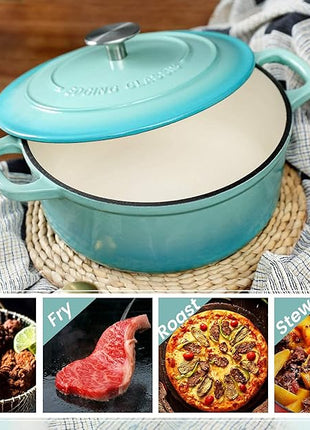 Enameled Cast Iron Covered 5.5 Quart Dutch Oven with Dual Handle for Bread Baking, Dutch Ovens with Lid, Peacock Blue