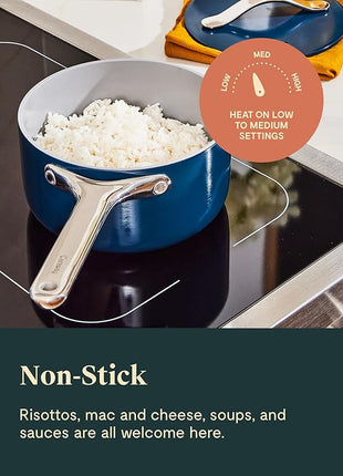 Caraway Nonstick Ceramic Sauce Pans with Lids (3 qt & 1.75 qt) - Non Toxic, PTFE & PFOA Free - Oven Safe & Compatible with All Stovetops (Gas, Electric & Induction) - Navy