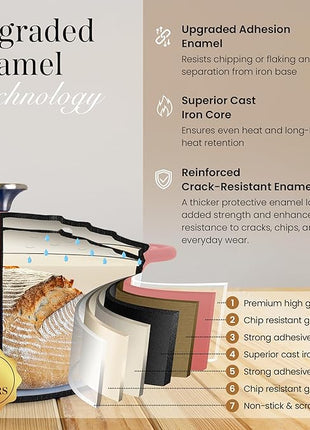 Nuovva Enamelled Cast Iron Dutch Oven Pot with Lid 6.4 Quart Non Stick Casserole Pot – Heavy Duty & Oven Safe up to 500° F for Bread Baking, Braising, Stews, Roasting – 28cm Pink