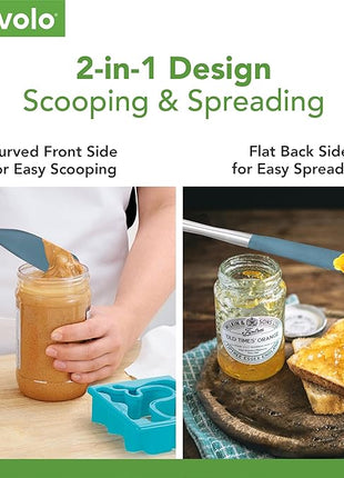 Tovolo Jar Spatula Silicone Long Stainless Steel Handle Scraper Spatula Blue Slate, Jar Scraper Heat Resistant Dishwasher Safe BPA Free Kitchen Utensil for Scraping Spreading Jelly Peanut Butter