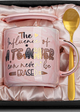 Teacher Appreciation Gifts for Women, Christmas, Birthday, Retirement, Back to School, Graduation, End of Year Gifts - The Influence of A Teacher Can Never Be Erased, 14oz Golden Pattern Marble Mug