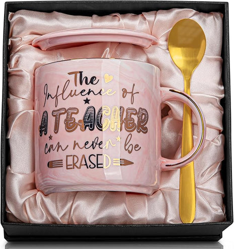Teacher Appreciation Gifts for Women, Christmas, Birthday, Retirement, Back to School, Graduation, End of Year Gifts - The Influence of A Teacher Can Never Be Erased, 14oz Golden Pattern Marble Mug
