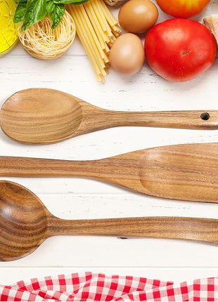 Wooden Spoons for Cooking, Wooden Utensils for Cooking Natural Teak Wooden Kitchen Utensils Set Comfort Grip (3 PCS)