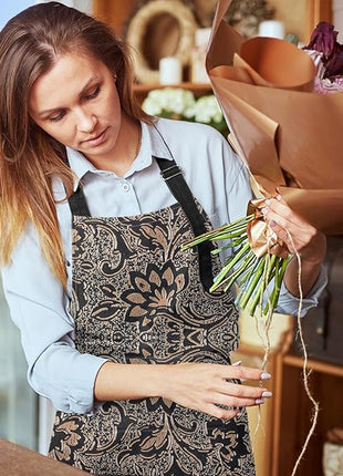 Britimes Apron Home Kitchen Cooking Baking Gardening for Women Men With Pockets Beige Abstract Embossed Texture Flower 32x28 inch