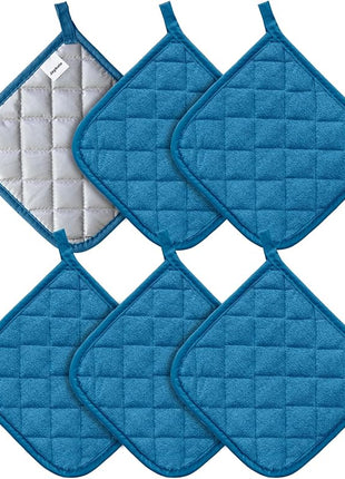 Joyhalo 6 Pack Pot Holders for Kitchen,Cotton Oven Holder with Great Heat Resistance,Non Slip Hot Pads for Kitchen Clearance,Federal Blue