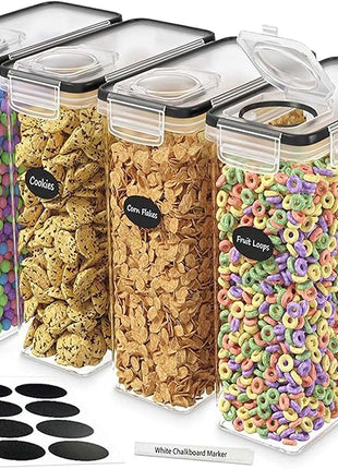 DWËLLZA KITCHEN Cereal Containers Storage 4 Pack 135 fl. oz Cereal Dispenser Airtight Food Storage Containers BPA-Free Pantry Organization and Storage, Canister for Flour & Sugar 1 Marker 8 Labels