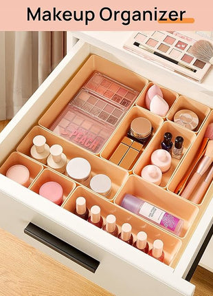 Vtopmart 25 PCS Plastic Drawer Organizers Set, 4-Size Versatile Bathroom and Vanity Drawer Organizer Trays, Storage Bins for Makeup, Bedroom, Kitchen Gadgets Utensils and Office