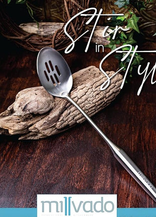 Stainless Steel Slotted Cooking Spoon, Large Metal Chef Strainer Utensil For Cooking, Serving, And Mixing, The #1 Dishwasher Safe Kitchen Tool, 15" Long Spoon With Holes