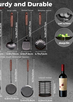 MARTE Kitchen Cooking Utensils Set with Utensil Holder, 8 Pcs Kitchen Serving Tool,18/10 Stainless Steel Cooking Spatula Set,Spatula,Soup Ladle, Skimmer Spoon,Slotted Tunner,Fine Mesh Food Strainer